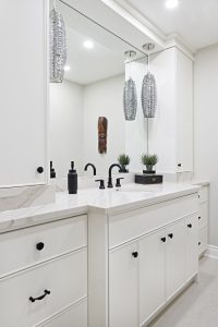 Interior Design White Vanity with Black Finishes