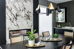 interior design dining room fireplace