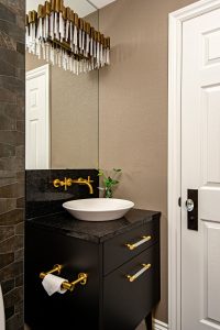 Interior Design Black Lineal Vanity with Gold Finishes