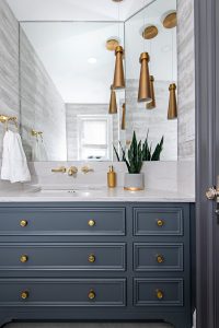 Interior design blue powder room millwork