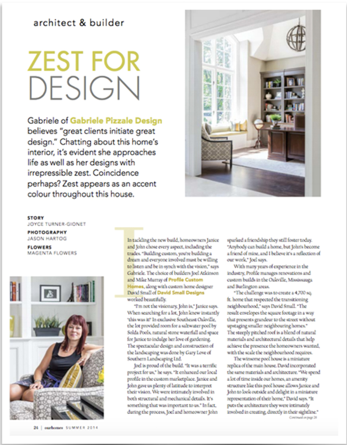 Pizzale Interior Design Oakville Our Homes magazine summer 2016 Gabriel Pizzale